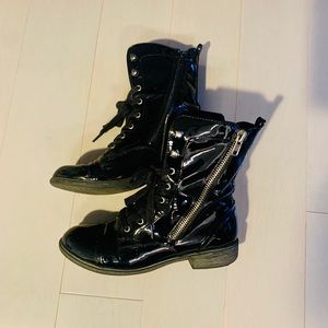 REPORT Lace-up Combat Bootie Patent Leather